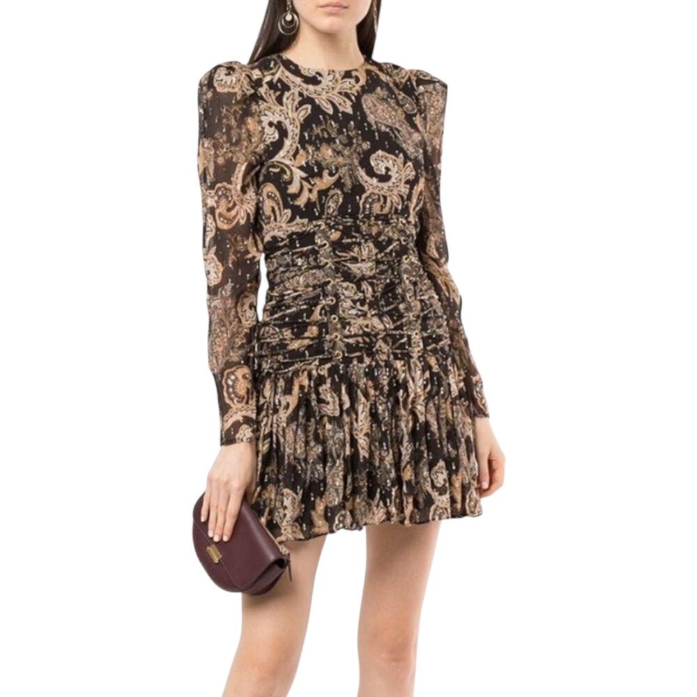 Thurley Faithful Corset Silk Blend Long Sleeve Paisley Print Dress SMALL